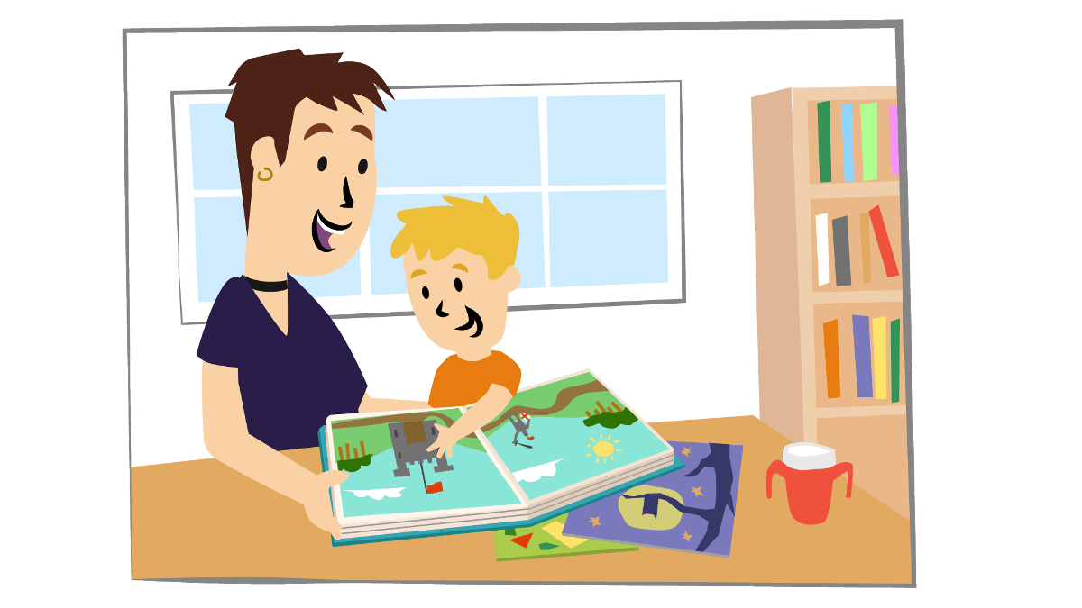 Parent and Young Child Reading Graphic